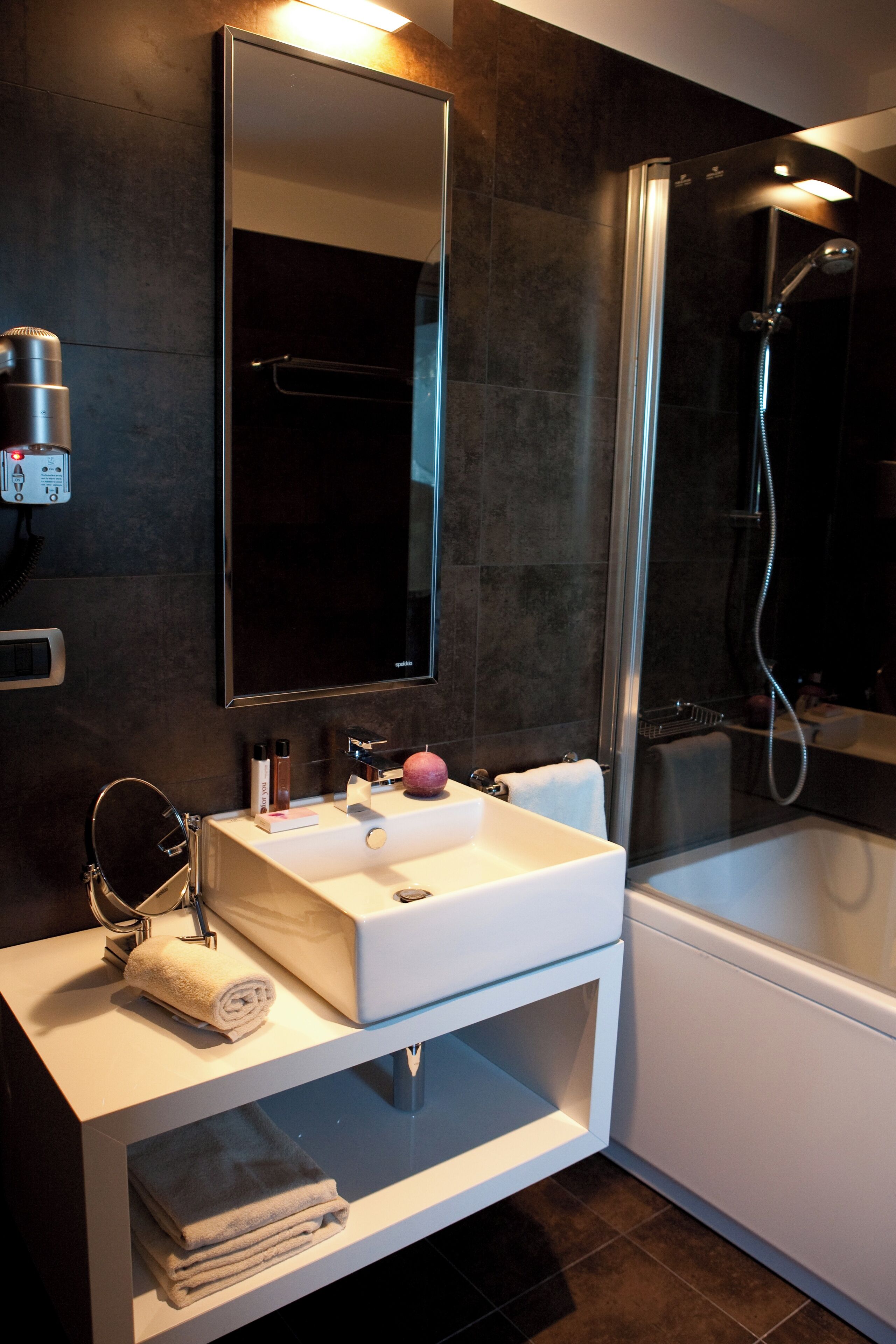 combined shower/bathtub, free toiletries, hair dryer, bidet