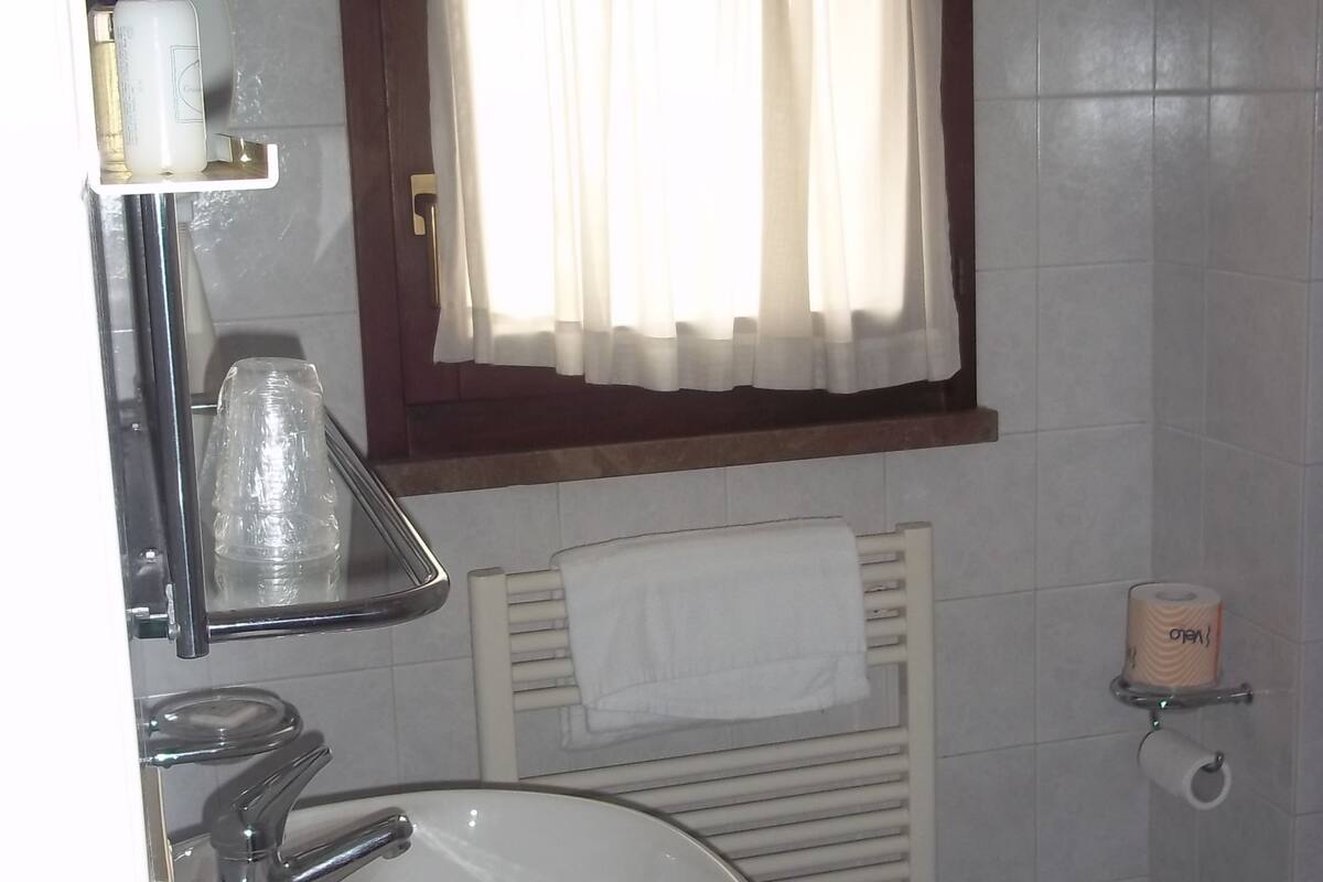 business double room | bathroom | shower, hair dryer, towels