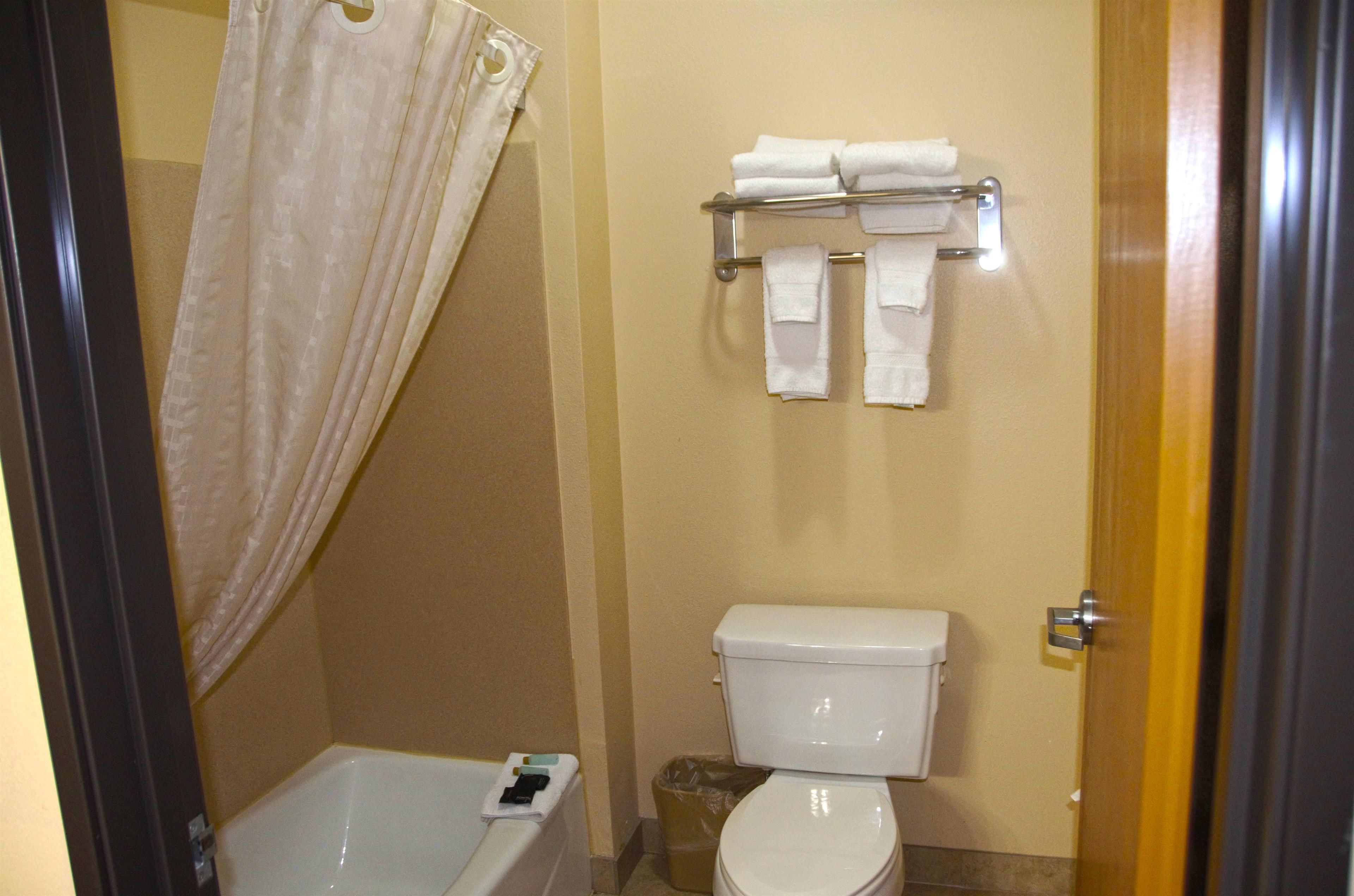 combined shower/bathtub, deep-soaking bathtub, free toiletries