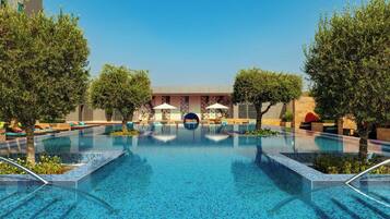 Outdoor pool, open 6:00 AM to 8:00 PM, pool umbrellas, sun loungers