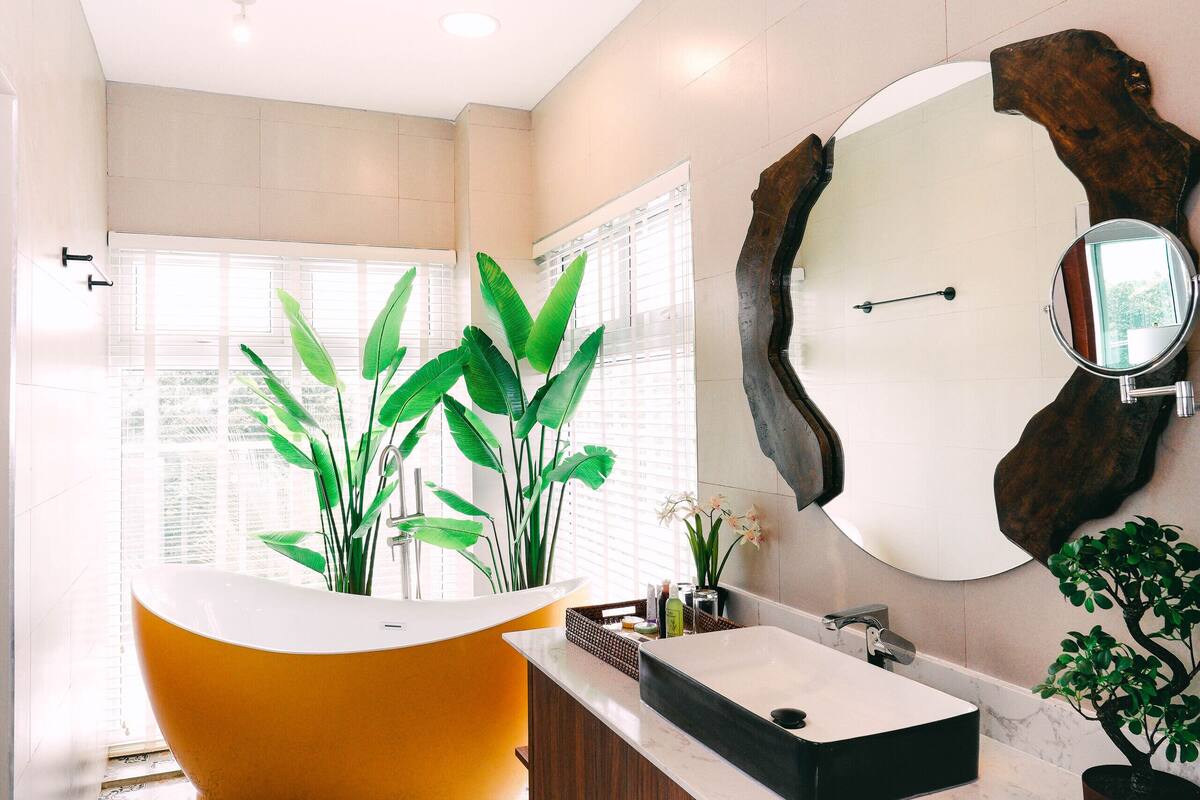 lodge suite | bathroom | combined shower/bathtub, rainfall showerhead, free toiletries