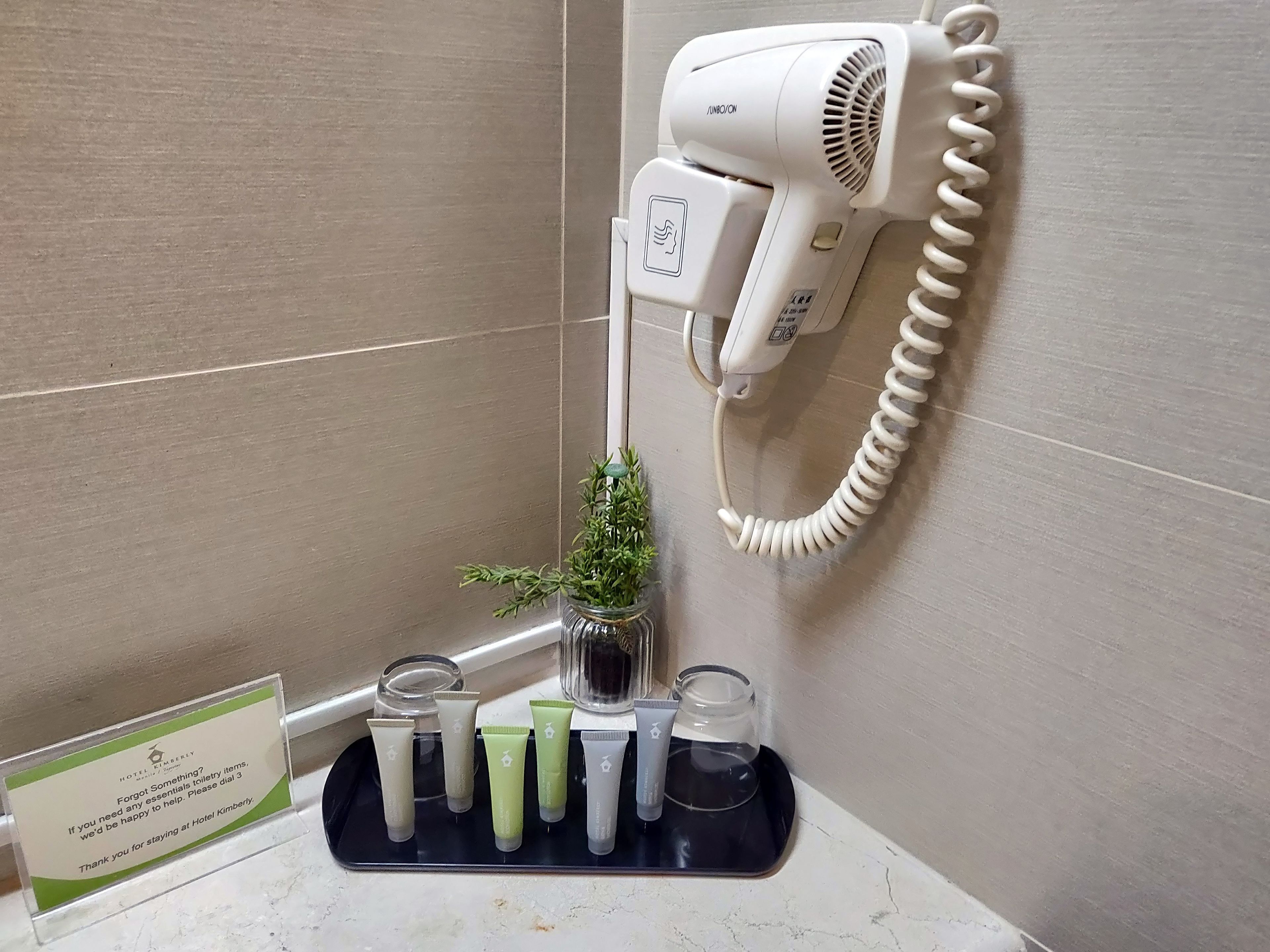 free toiletries, hair dryer, bidet, towels