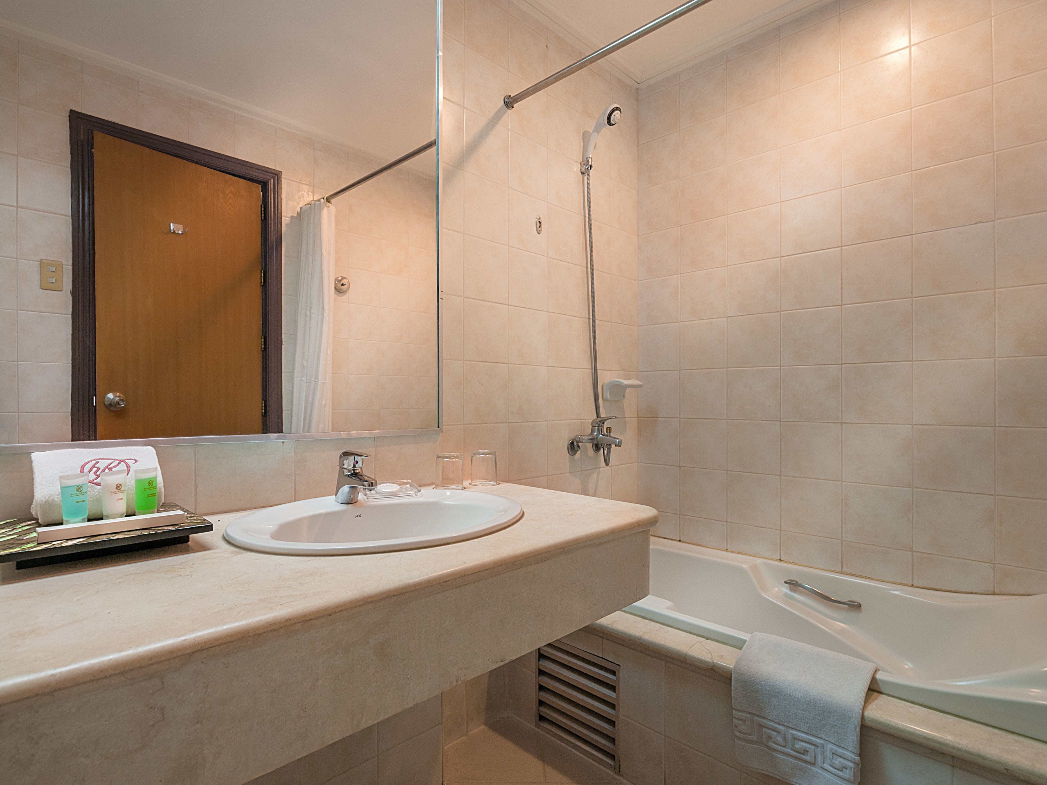 free toiletries, hair dryer, bidet, towels