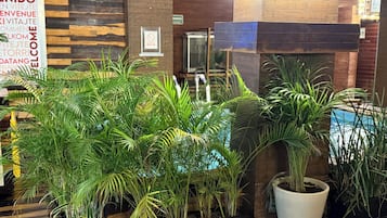 Indoor pool, outdoor pool, pool umbrellas, sun loungers