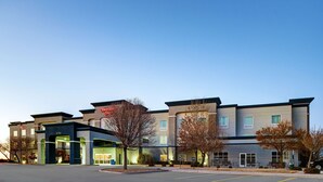 A modern hotel with a flat roof, large windows, and a sign reading "Hampton Inn." - Hampton Inn Deming (Deming)