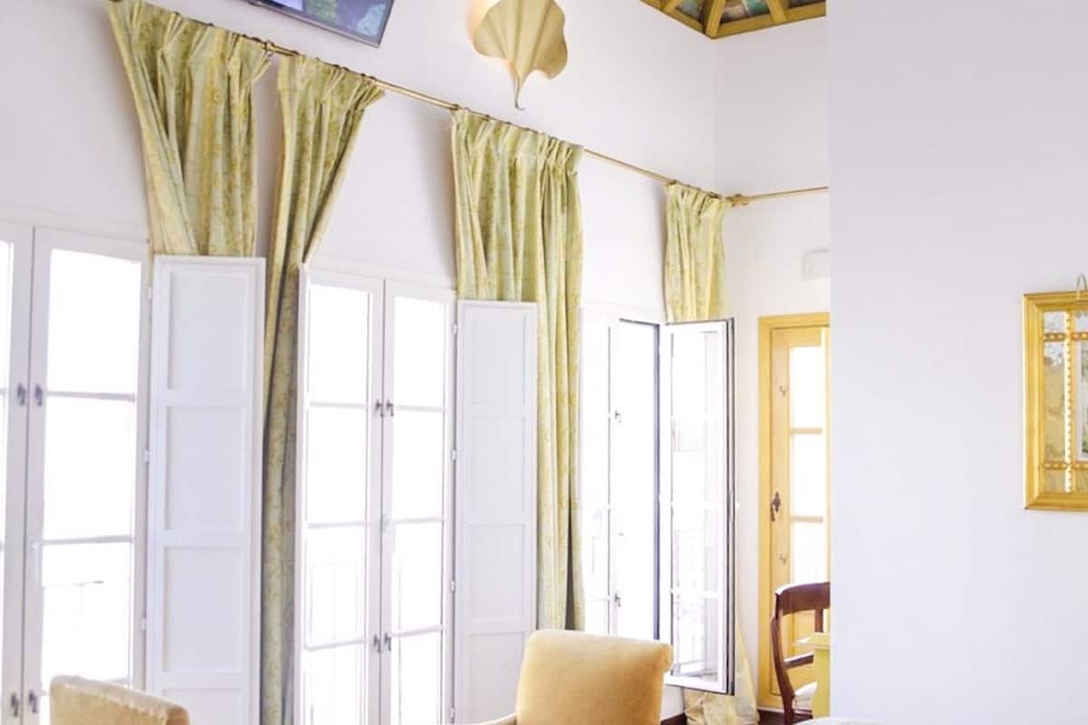 penthouse, terrace, courtyard view | minibar, in-room safe, desk, laptop workspace