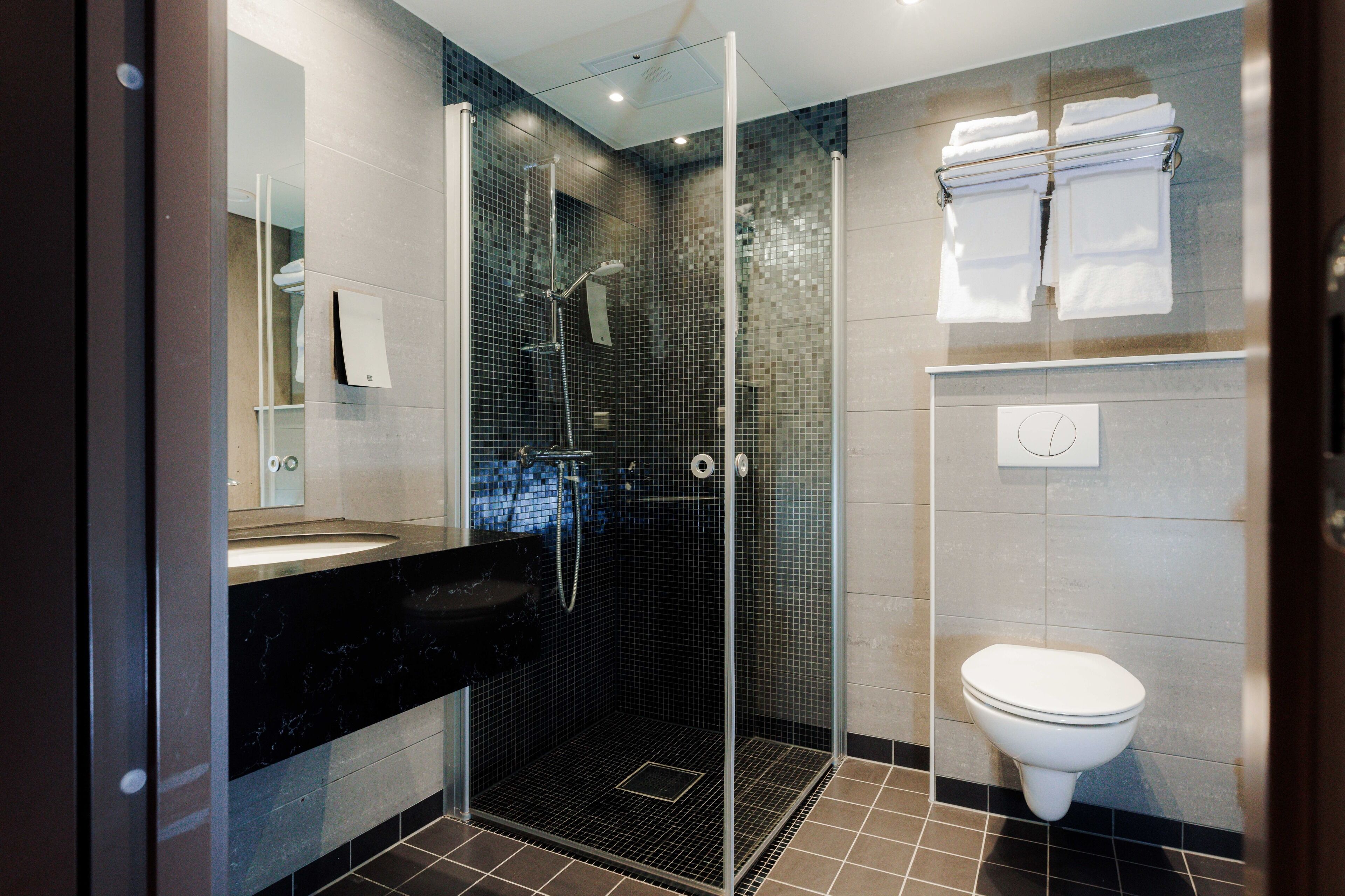 suite | bathroom | hair dryer, towels