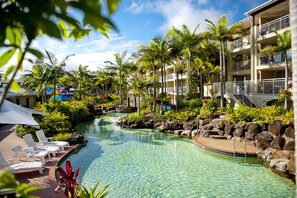 3 outdoor pools, a heated pool