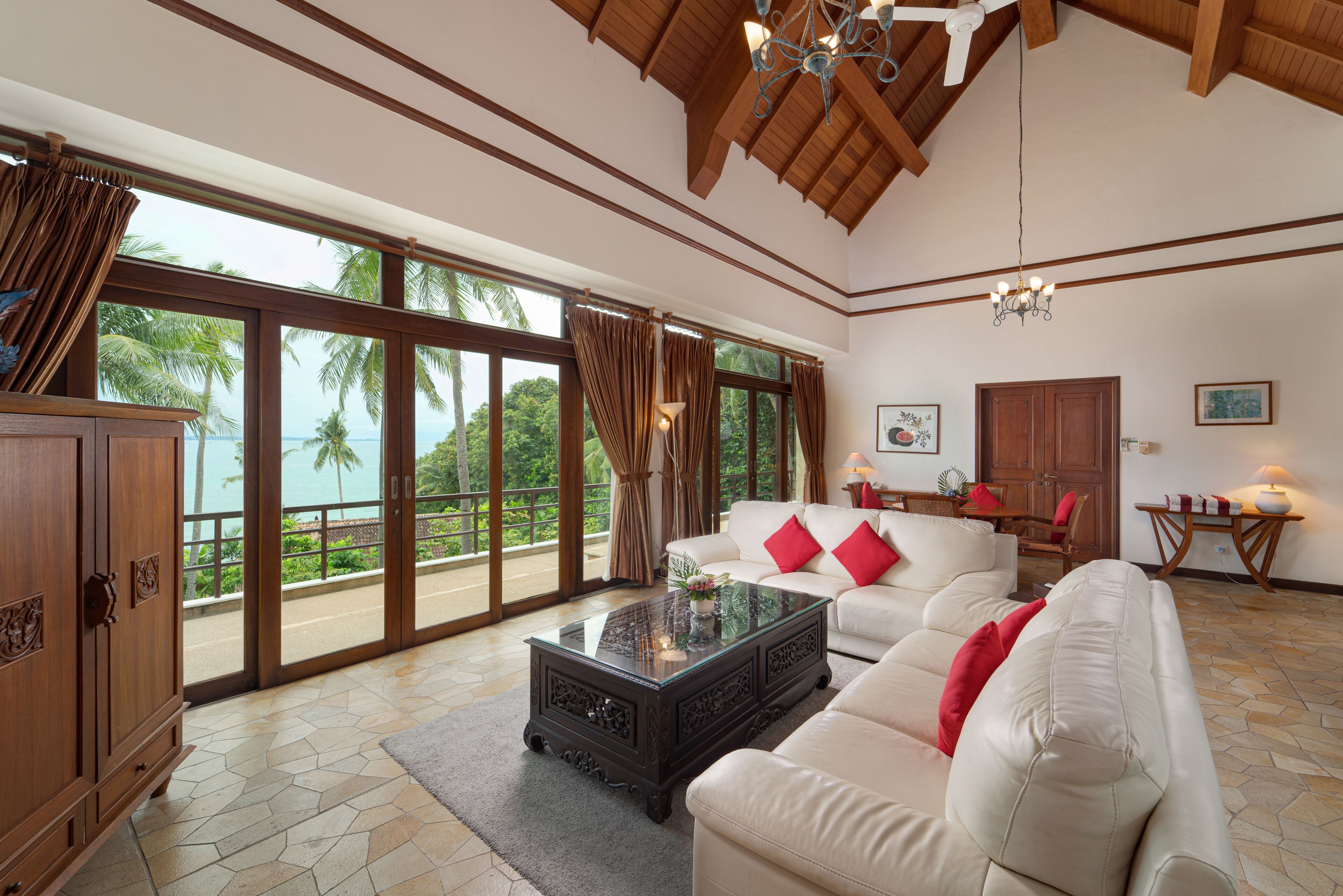 3-bedroom sea view private pool villa | living area | lcd tv, dvd player