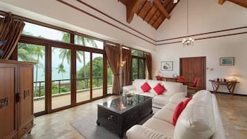 3-Bedroom Sea View Private Pool villa | Living area | LCD TV, DVD player