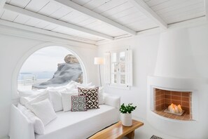 Villa, Private Pool (Elidami) | Living area | 28-inch flat-screen TV with cable channels, TV - Aenaon Villas (Santorini)