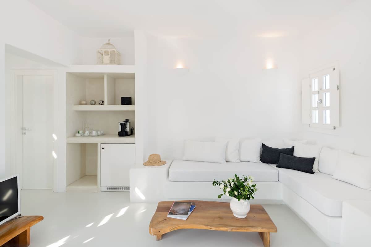 Villa (Anezina) | Living area | 28-inch flat-screen TV with cable channels, TV