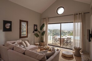 Villa, 2 Bedrooms, Private Pool, Sea View | Living area | 32-inch flat-screen TV with satellite channels, LCD TV, DVD player