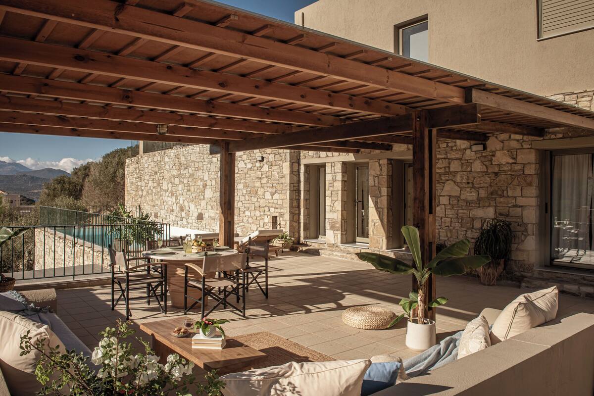 Villa, 2 soverom, privat basseng, delvis sjøutsikt | Terrasse/patio