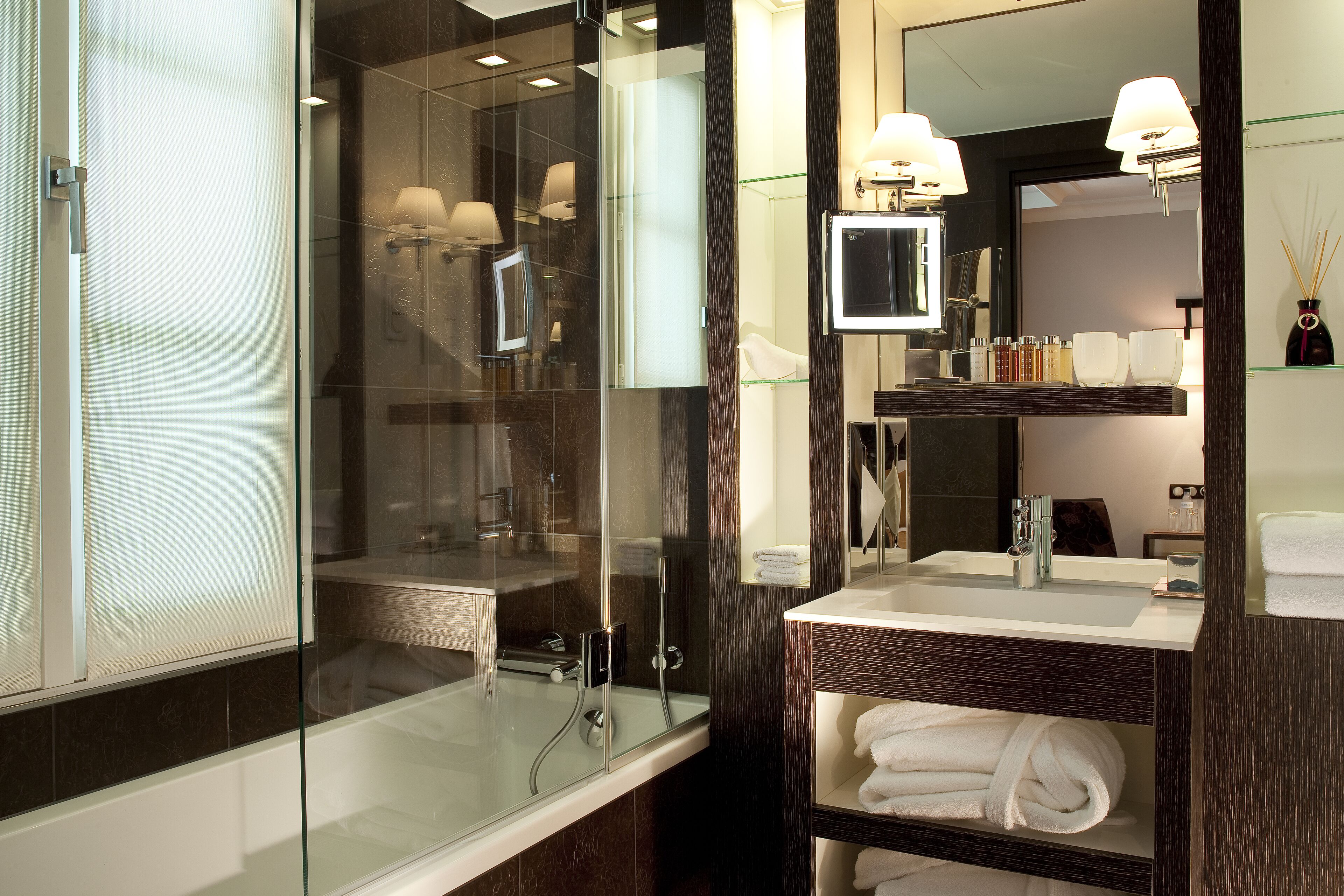 deluxe double or twin room | bathroom | designer toiletries, hair dryer, bathrobes, slippers