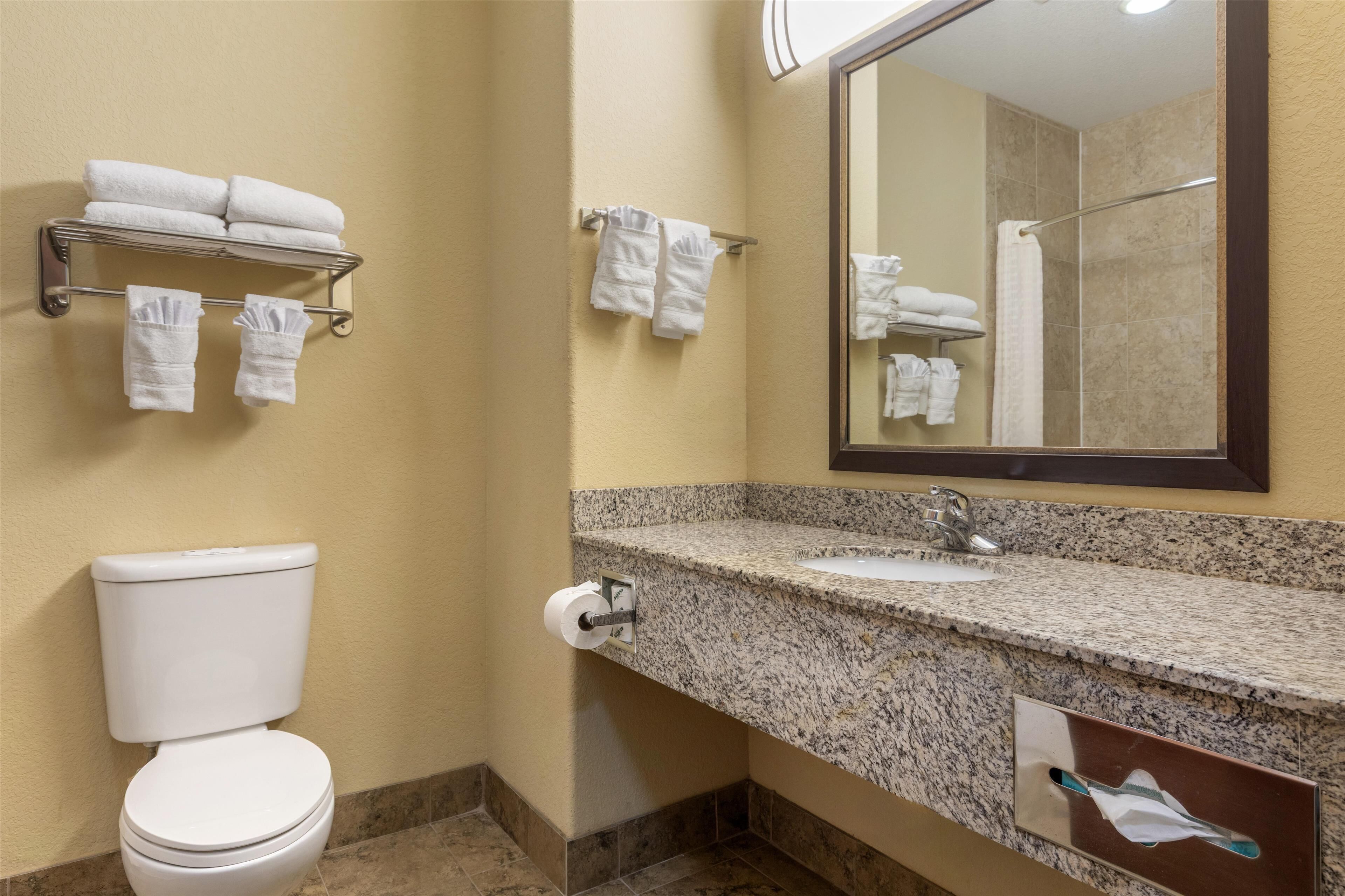 standard room, 2 queen beds, non smoking, refrigerator & microwave | bathroom | free toiletries, hair dryer, towels, soap