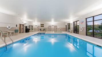 Indoor pool, open 8 AM to 10 PM, pool loungers