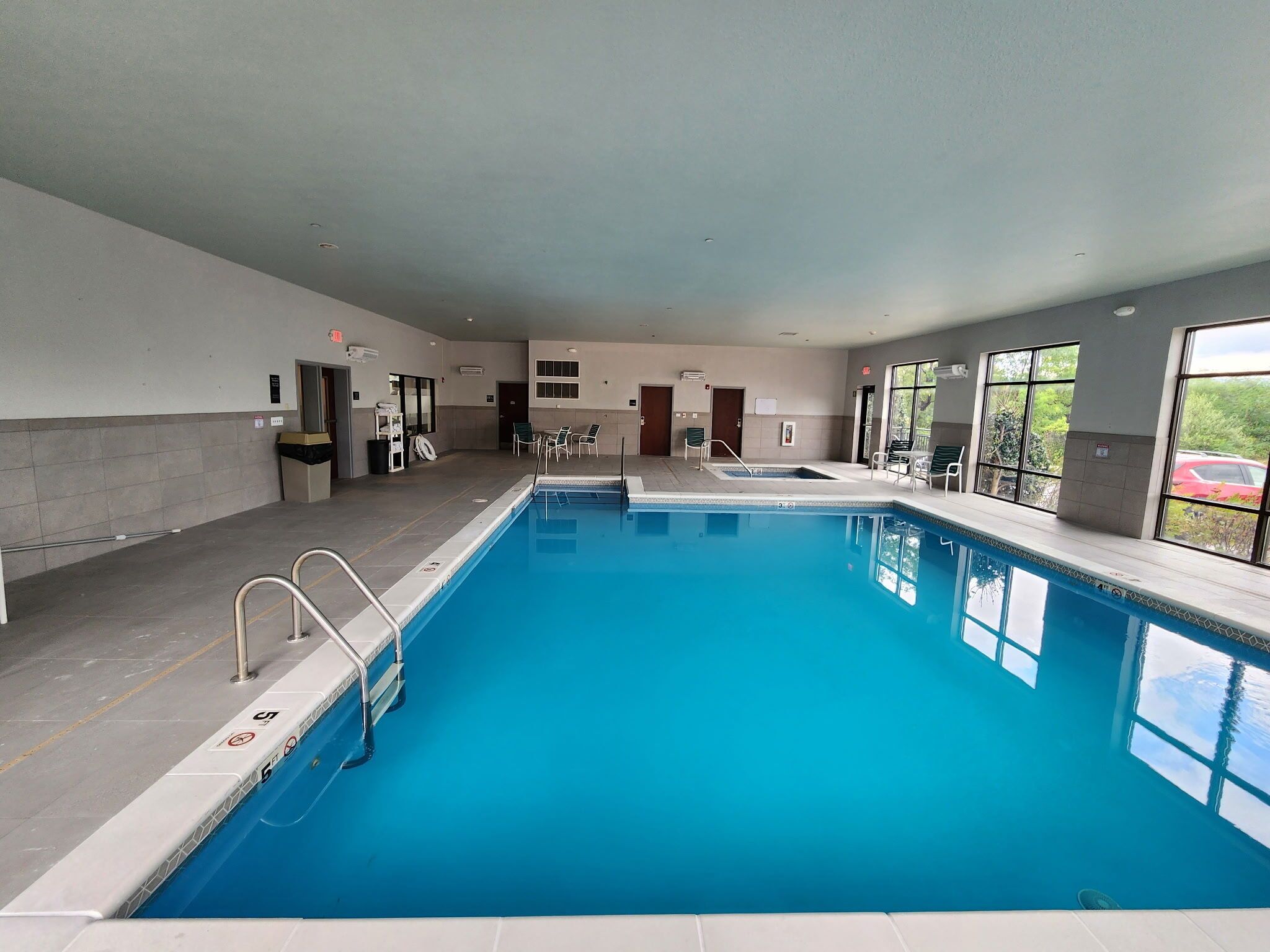 Indoor pool, open 8 AM to 10 PM, sun loungers