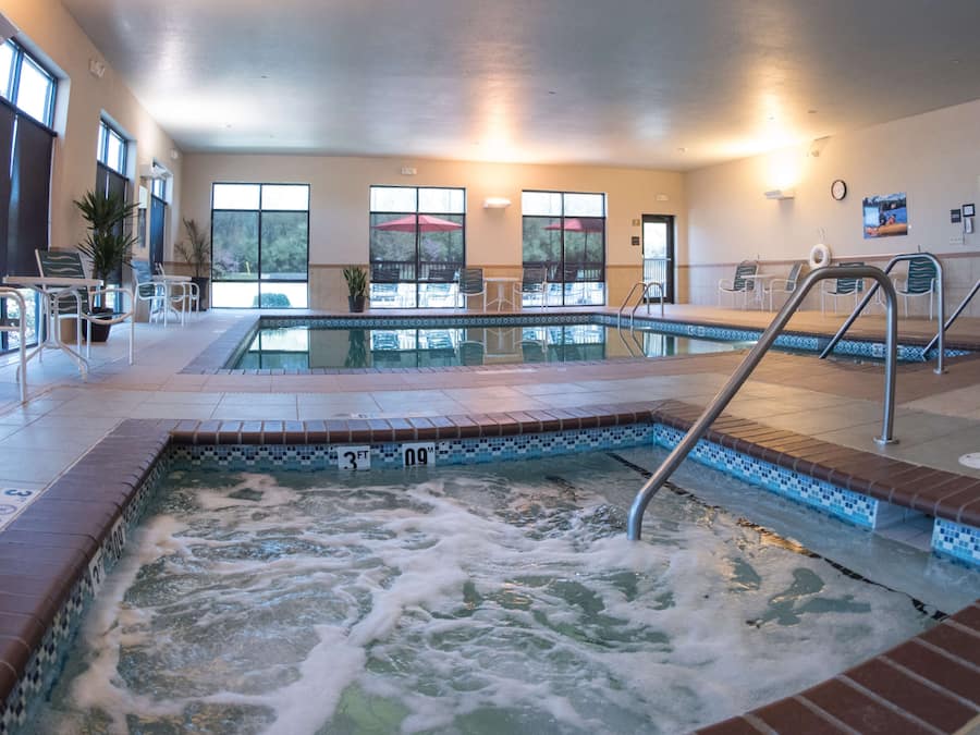 Indoor pool, open 8 AM to 10 PM, sun loungers