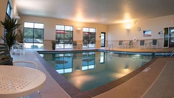 Indoor pool, open 8 AM to 10 PM, sun loungers