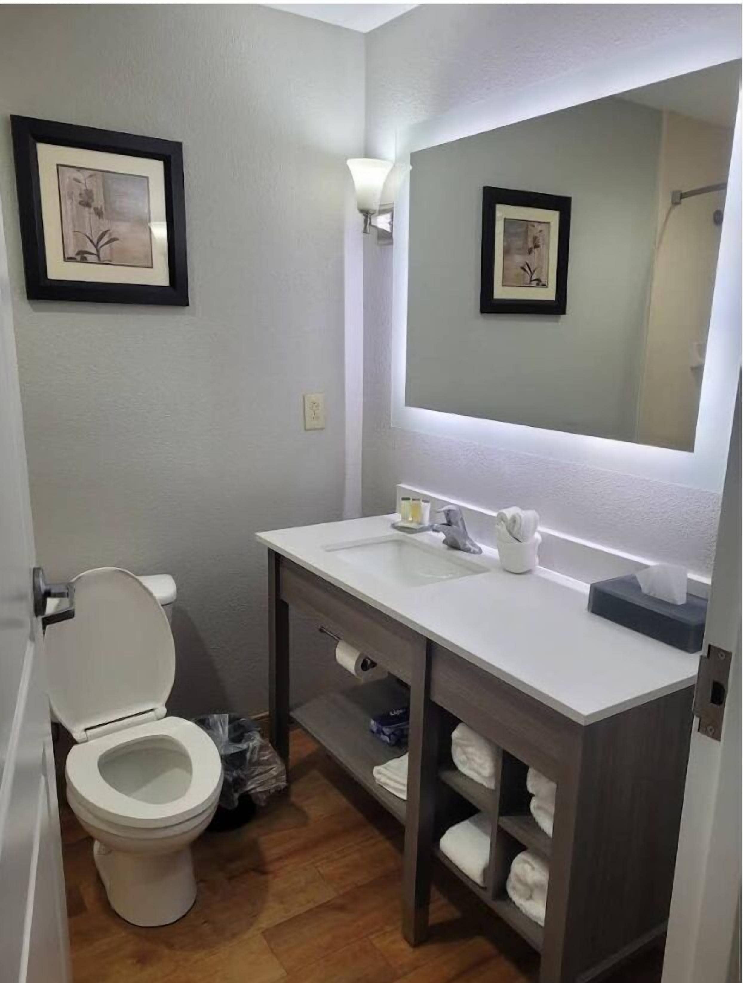 combined shower/bathtub, free toiletries, hair dryer, towels