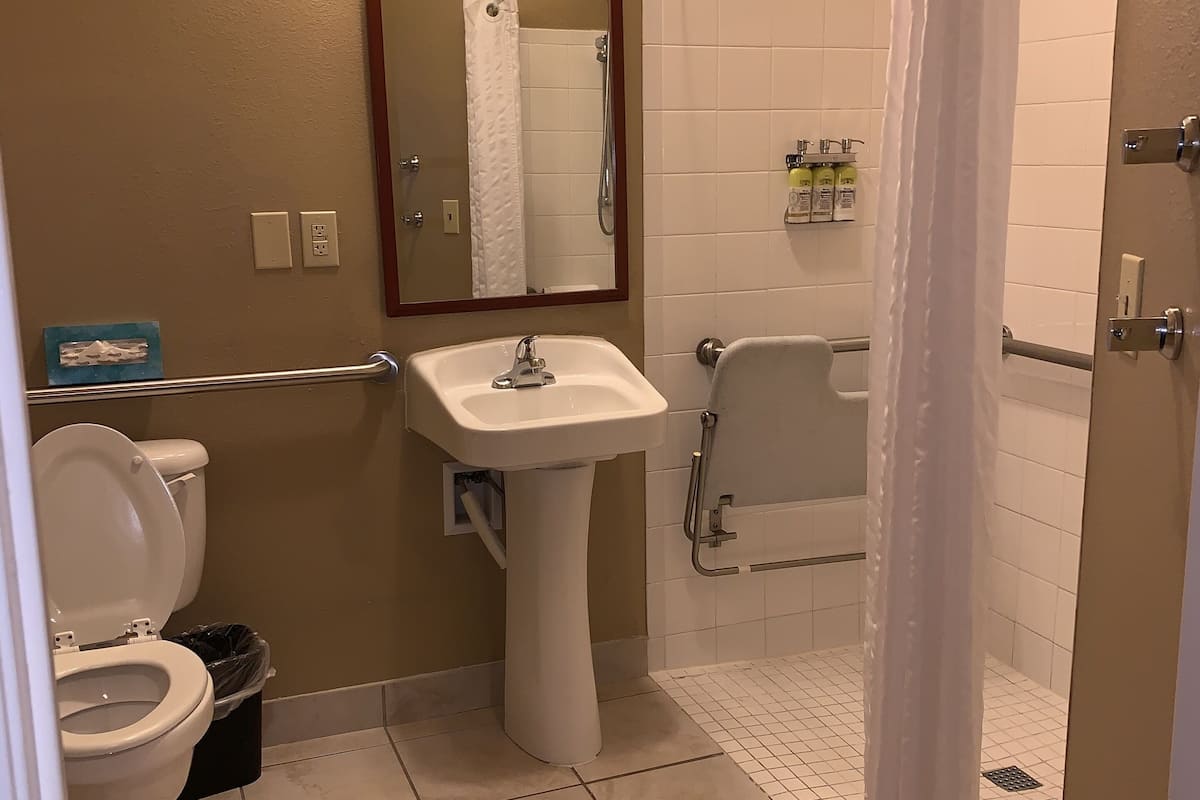 studio suite, 1 king bed, accessible | bathroom | free toiletries, hair dryer, towels