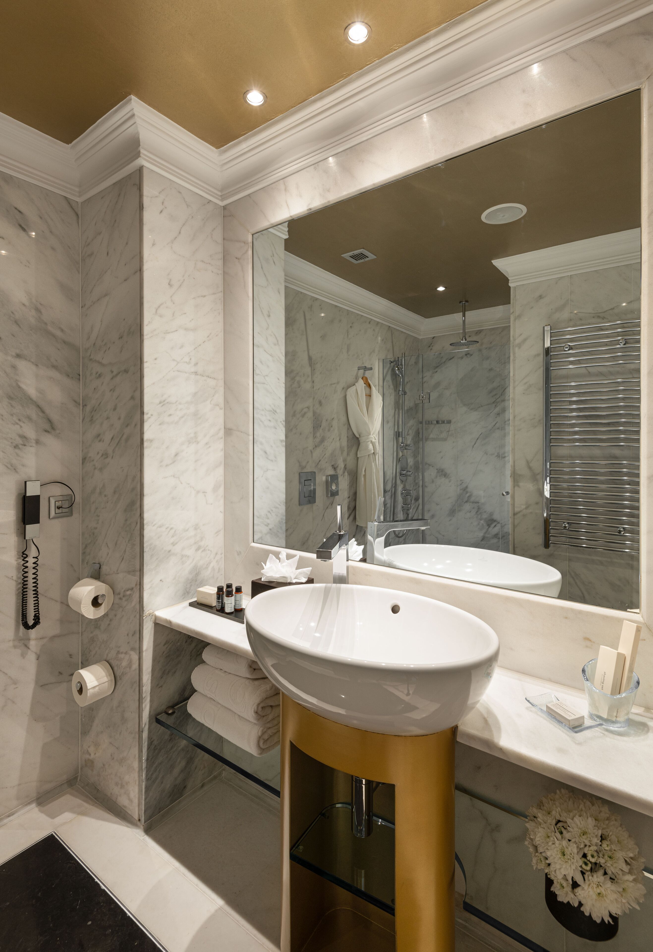 classic room | bathroom | designer toiletries, hair dryer, bathrobes, slippers