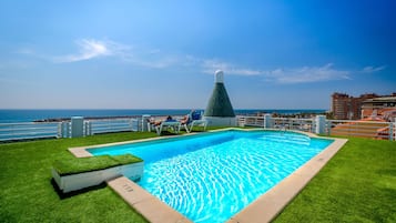 Outdoor pool, open 10:00 AM to 8:00 PM, sun loungers