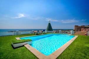 Outdoor pool, open 10:00 AM to 8:00 PM, sun loungers