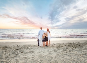 On the beach, white sand, free beach shuttle, beach cabanas