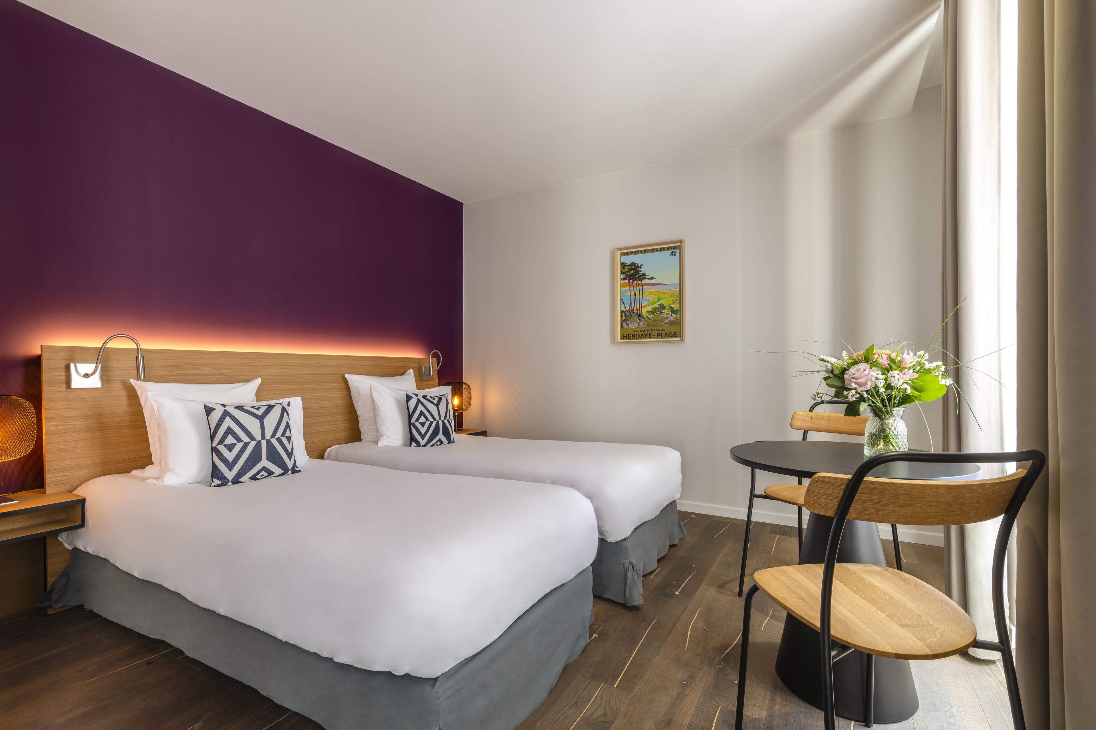 luxury room | premium bedding, desk, blackout curtains, soundproofing