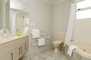 Eco-friendly toiletries, hair dryer, towels
