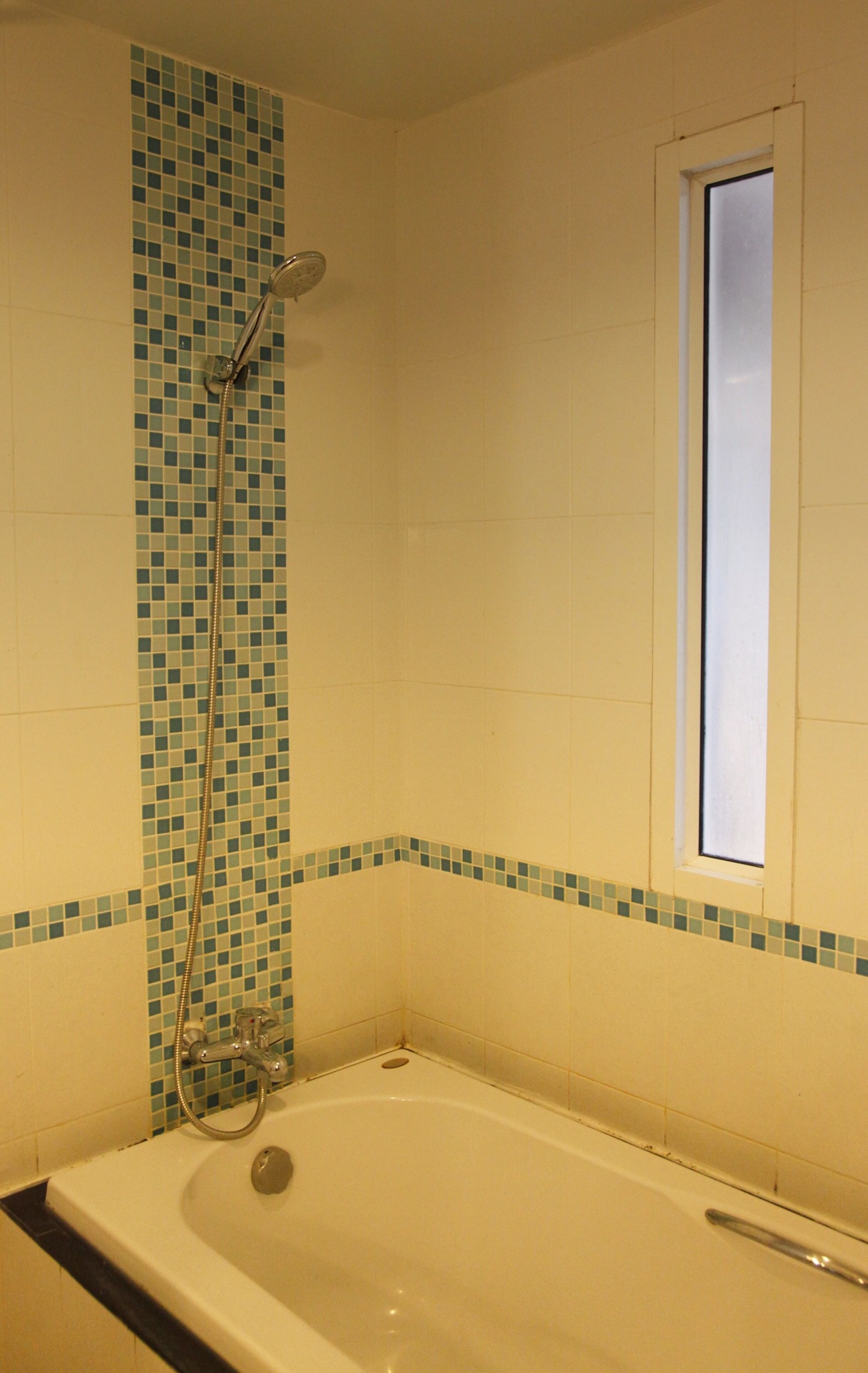 A bathroom with a bathtub, a shower, and a window.