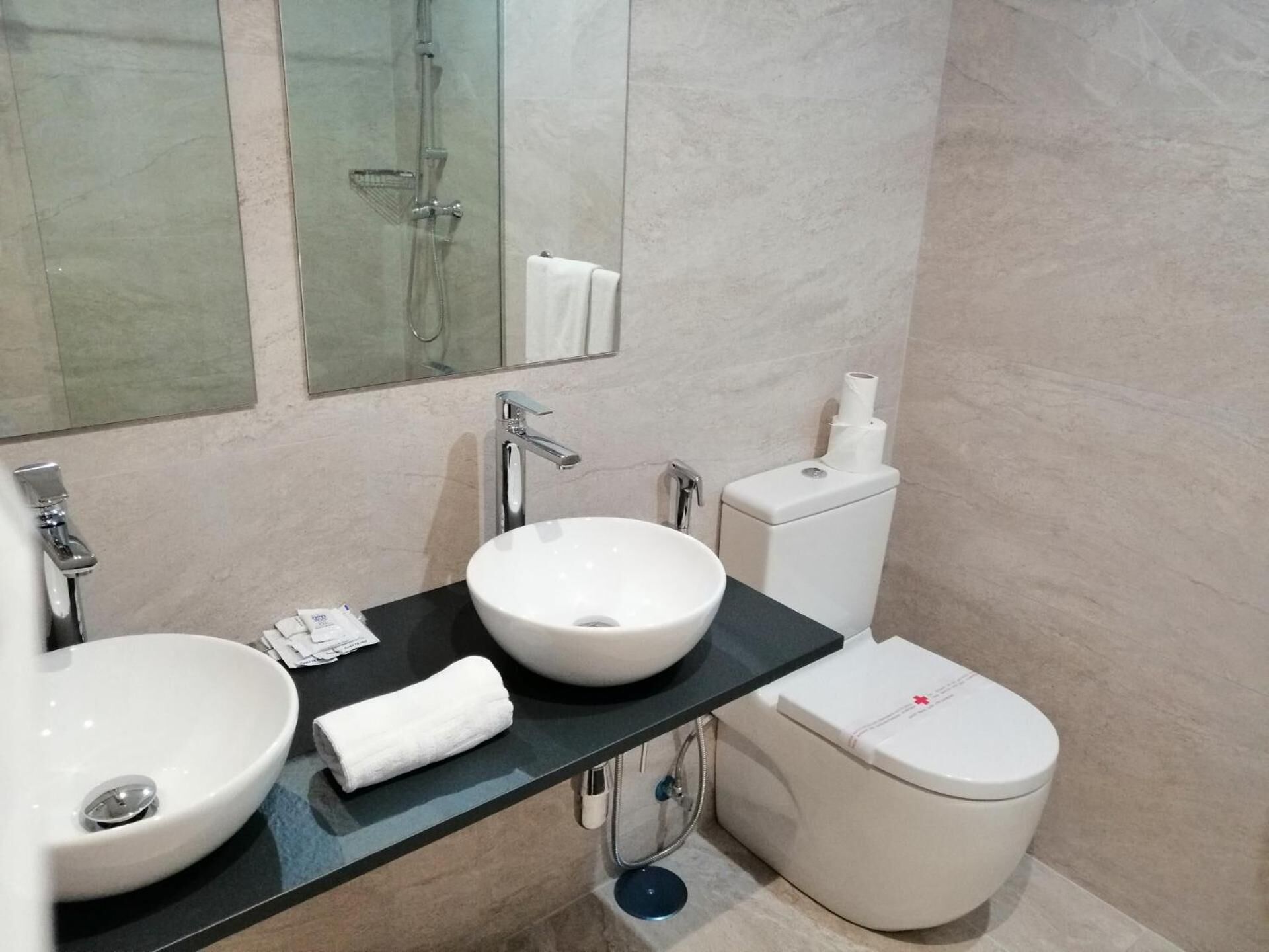 shower, free toiletries, hair dryer, bidet