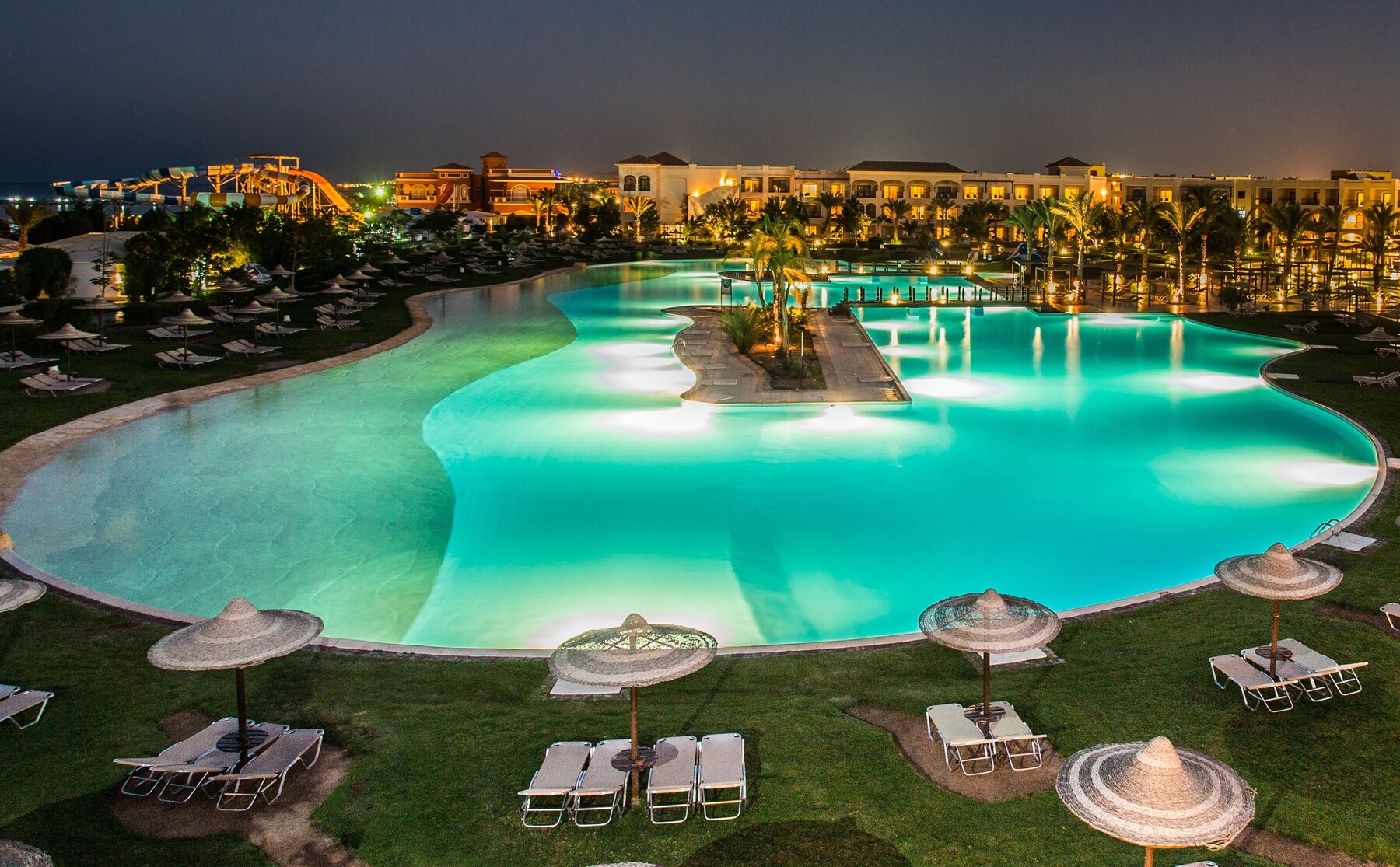 Indoor pool, 20 outdoor pools, pool umbrellas, pool loungers
