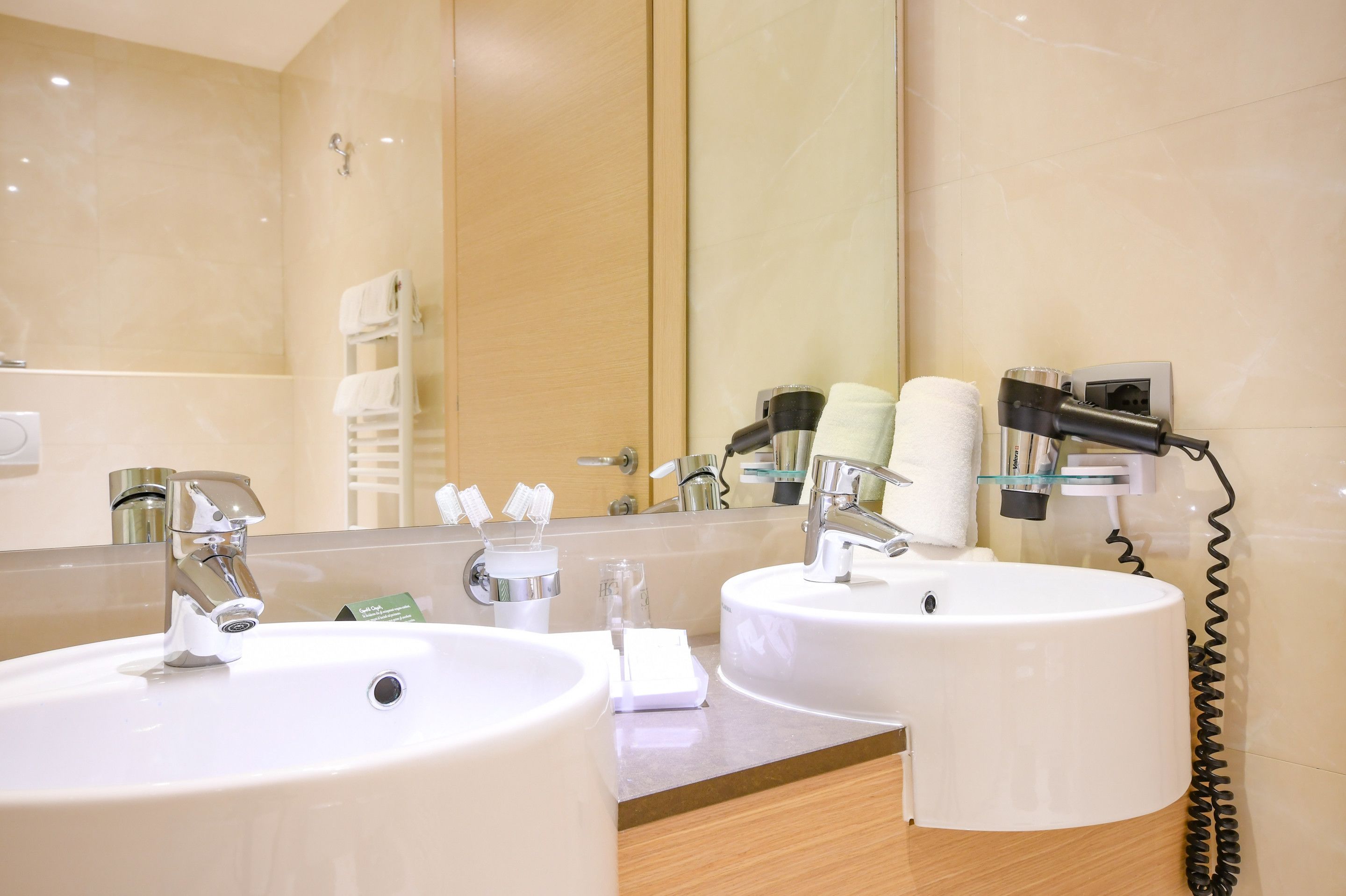 hair dryer, bidet, towels