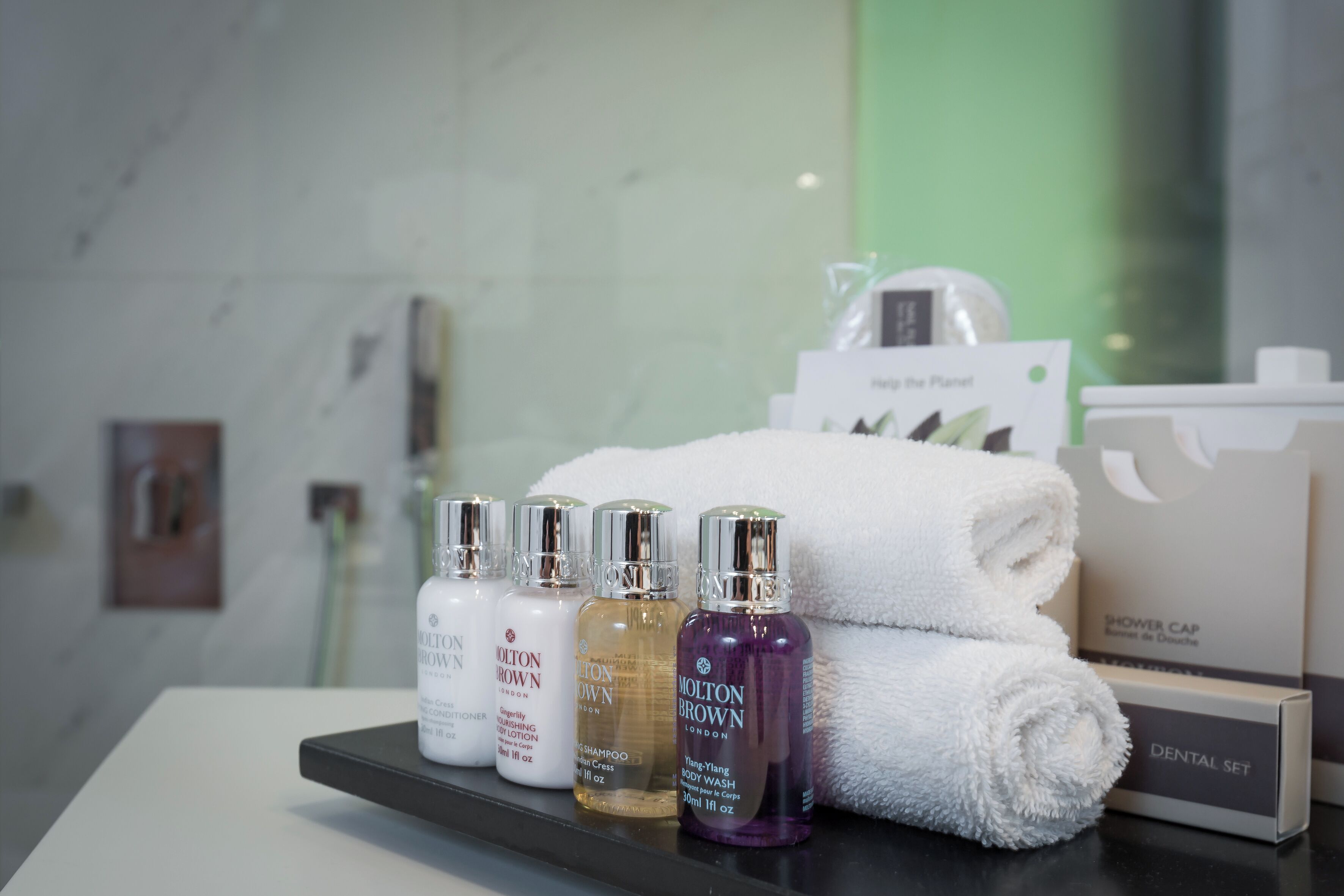 free toiletries, hair dryer, bathrobes, slippers