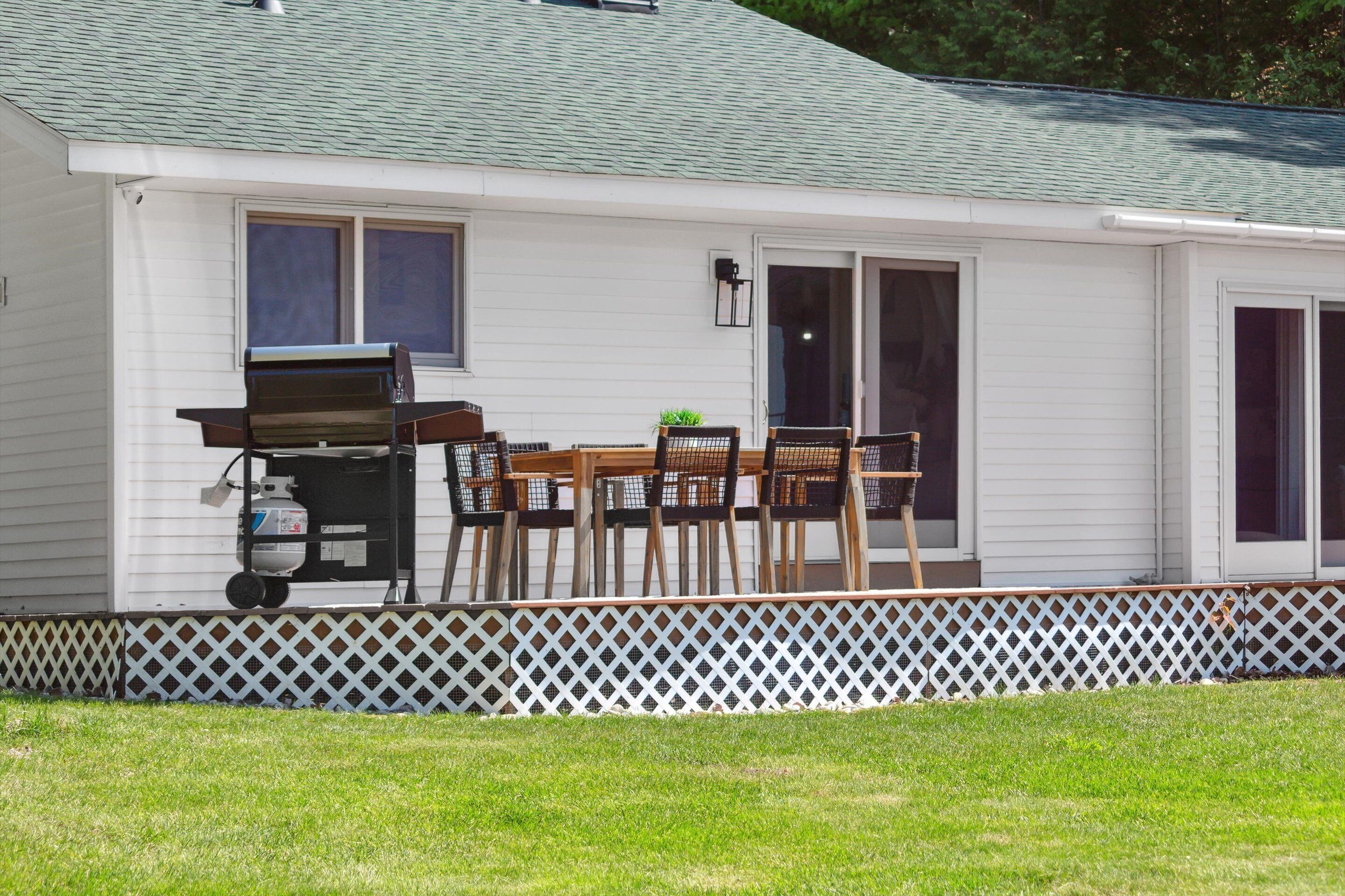 A single-story house with a covered patio area.