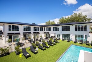 Outdoor pool, pool umbrellas, pool loungers