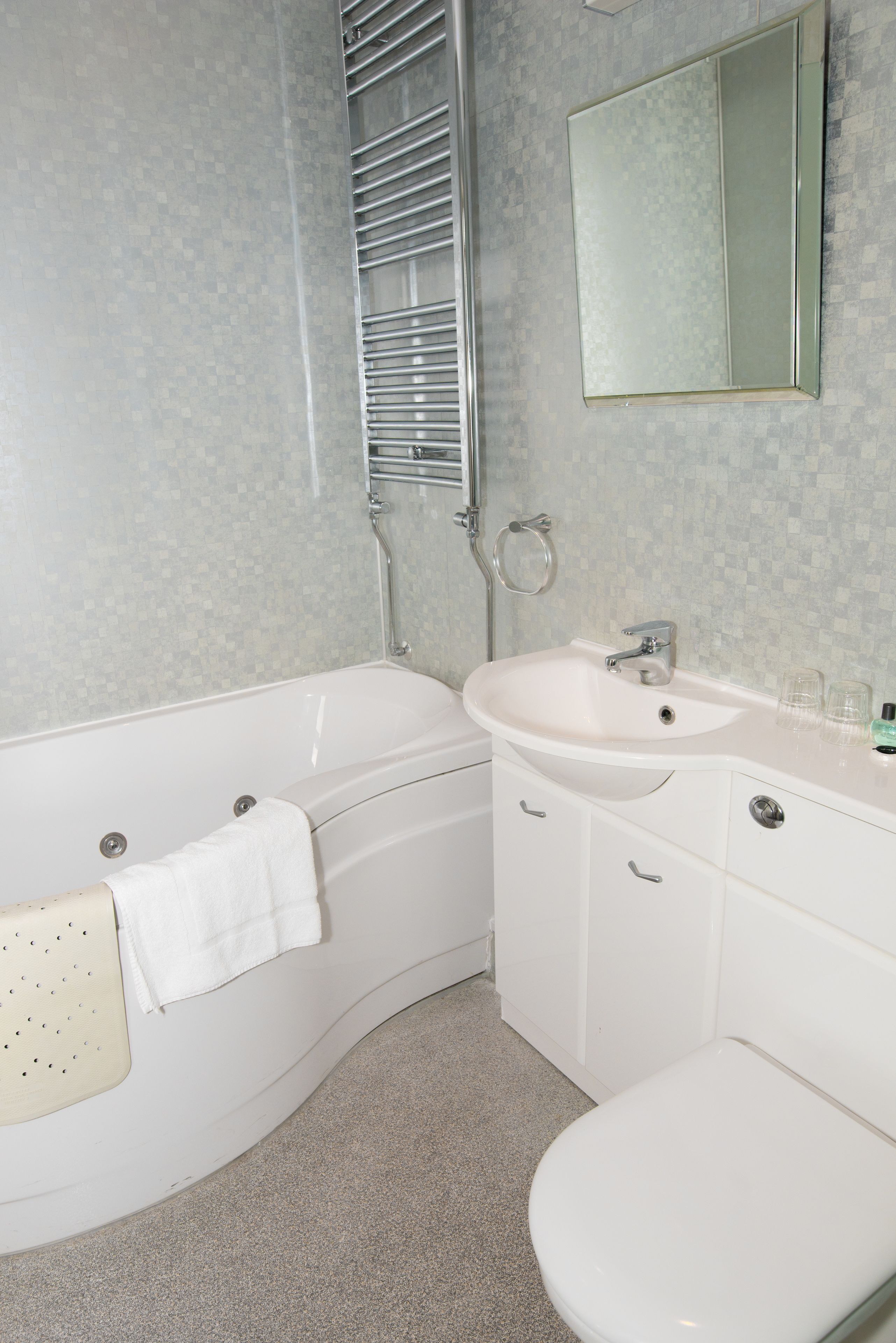 combined shower/bathtub, free toiletries, hair dryer, towels