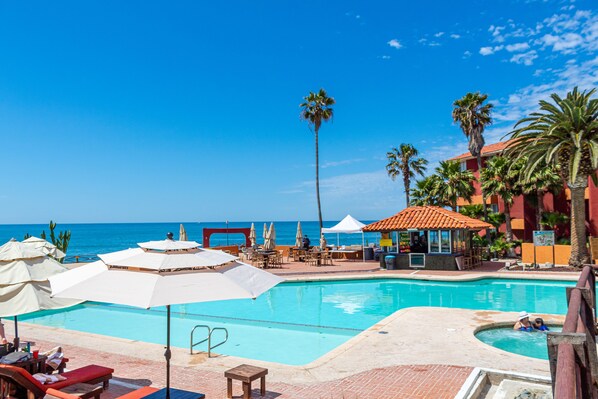 Indoor pool, outdoor pool, pool loungers