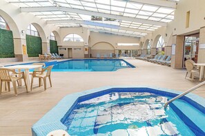 Indoor pool, outdoor pool, sun loungers