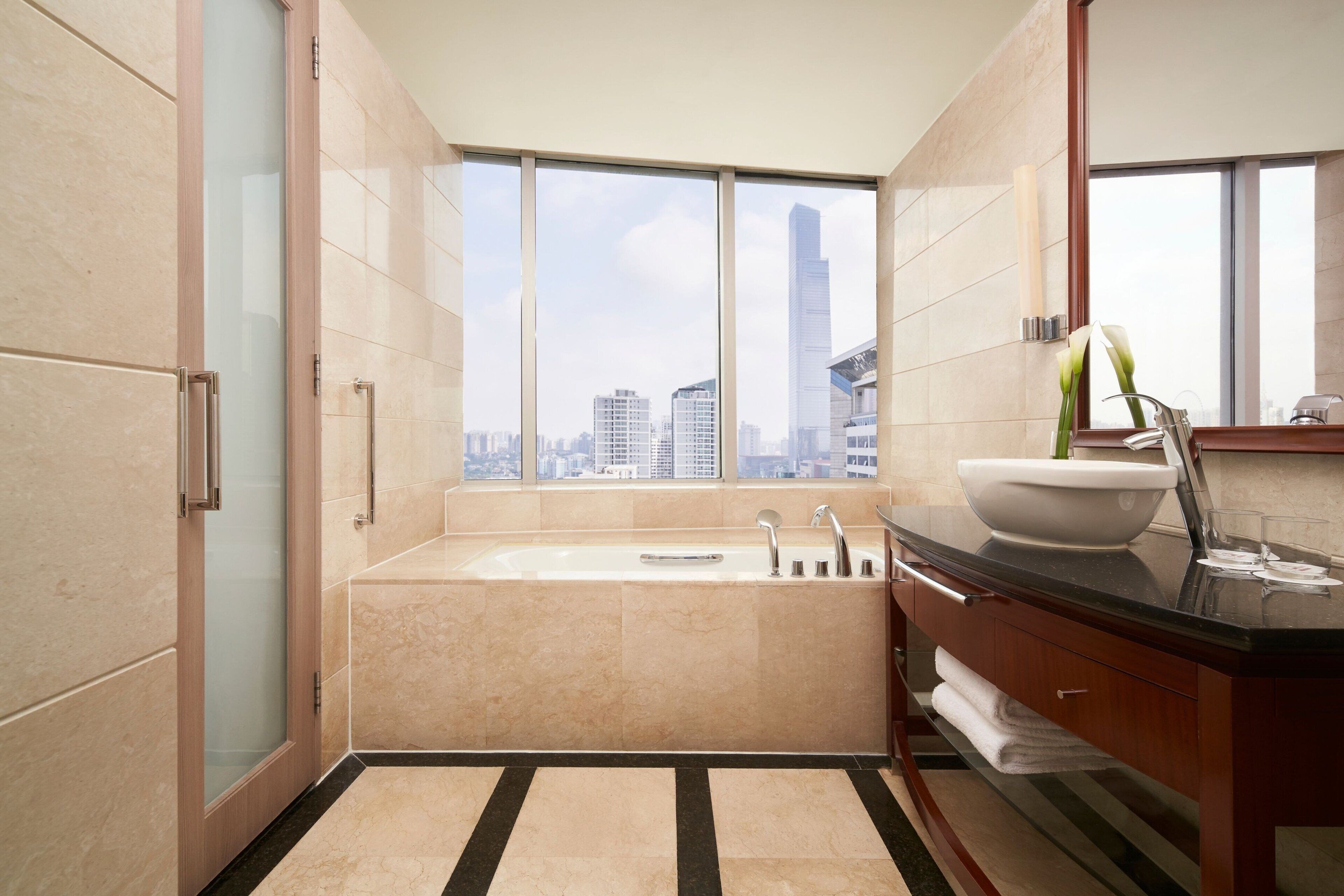 rainfall showerhead, free toiletries, hair dryer, bathrobes