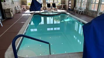 Indoor pool, open 9:00 AM to 10:00 PM, sun loungers