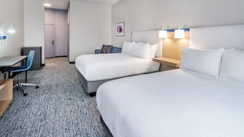 Pillowtop beds, desk, laptop workspace, blackout drapes