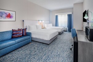 Pillowtop beds, desk, laptop workspace, blackout drapes