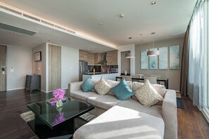 City View Two Bedroom Suite with Terrace | Living area | 40-inch TV with cable channels - MUU Bangkok, Small Luxury Hotels of the World (Bangkok)