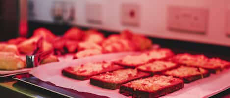 A tray of baked goods on a kitchen counter.