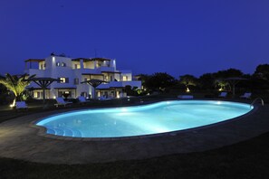 Outdoor pool, pool umbrellas, pool loungers