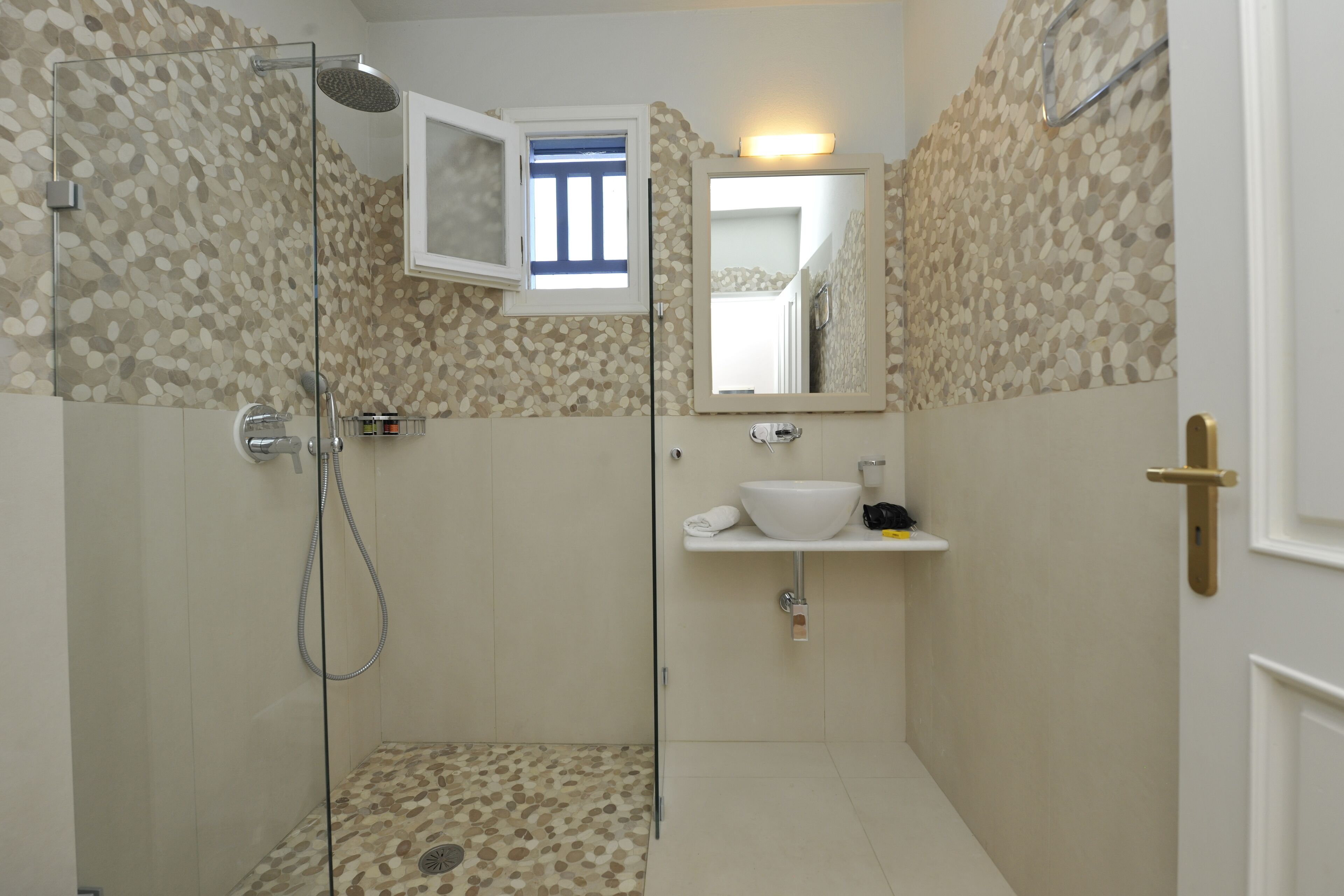 shower, rainfall showerhead, designer toiletries, hair dryer